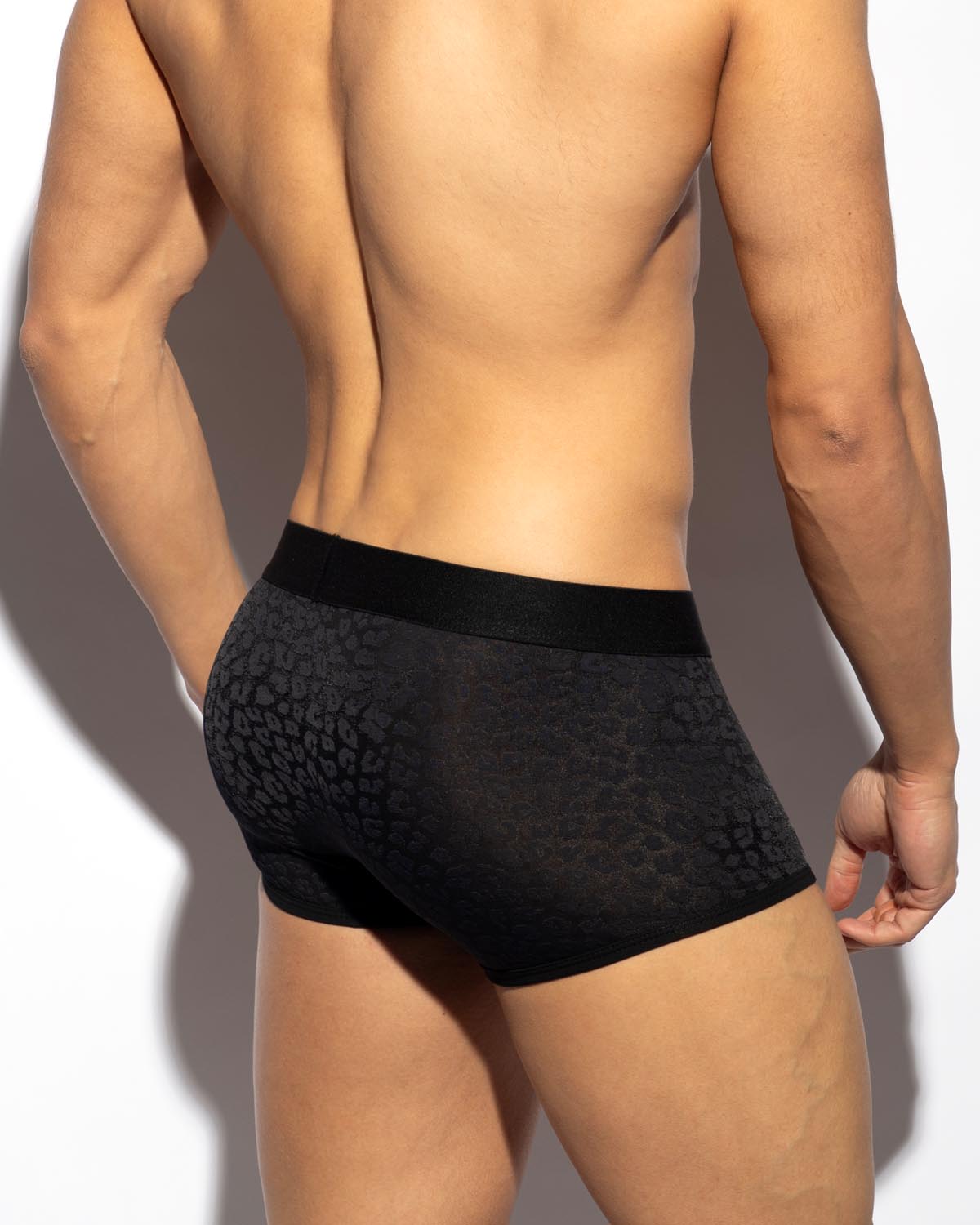 ES Collection Black Leopard Trunk - erotische Boxershorts mit sexy Leoparden Muster in schwarz, back