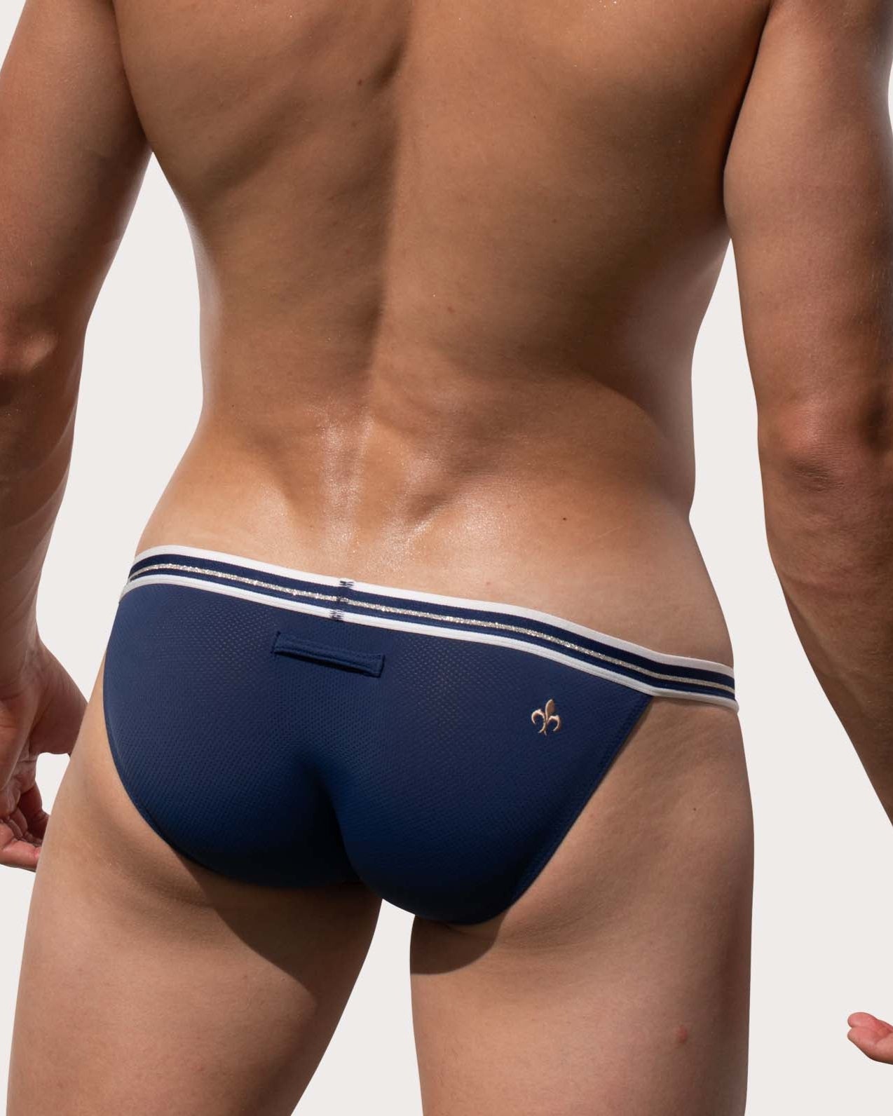 Marcuse Arose Tanga Brief - ultra knapper Low-Rise Mini Slip aus Mesh Stoff, navy, back