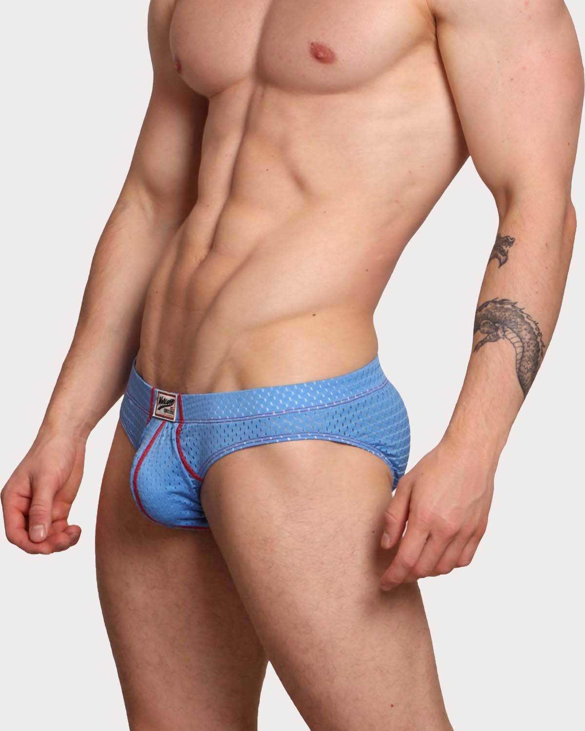 Marcuse Bussine Brief - Männer Slip aus atmungsaktivem Mesh mit herausnehmbarer Push-Up Einlage in blau, side