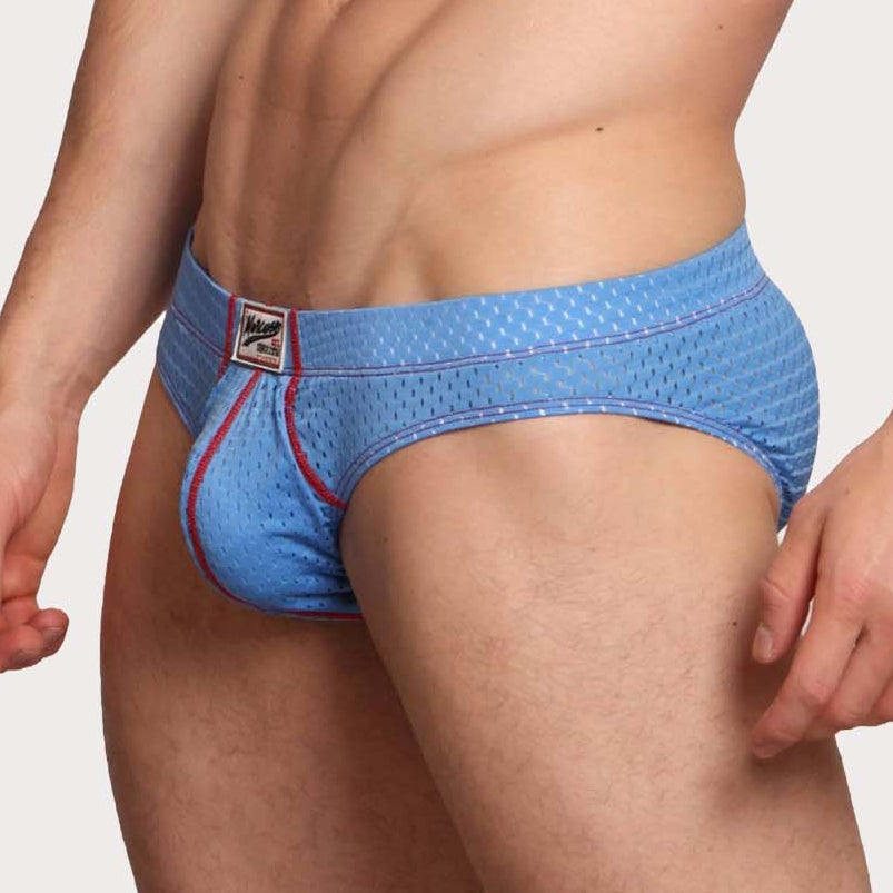 Marcuse Bussine Brief - Männer Slip aus atmungsaktivem Mesh mit herausnehmbarer Push-Up Einlage in blau, side