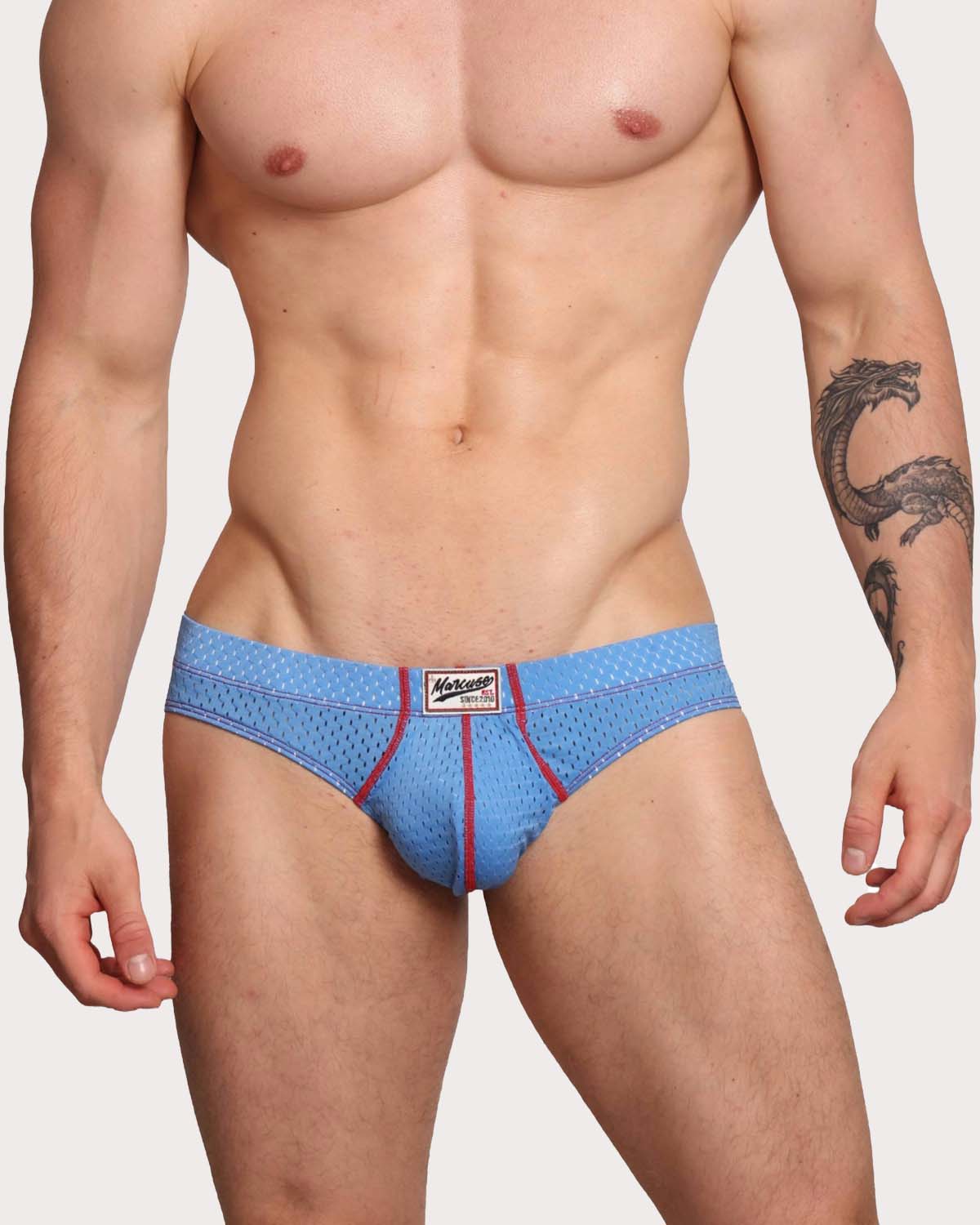 Marcuse Bussine Brief - Männer Slip aus atmungsaktivem Mesh mit herausnehmbarer Push-Up Einlage in blau