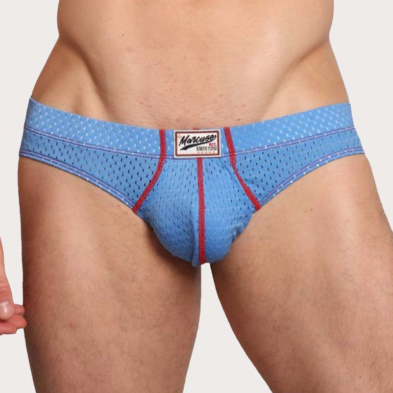 Marcuse Bussine Brief - Männer Slip aus atmungsaktivem Mesh mit herausnehmbarer Push-Up Einlage in blau