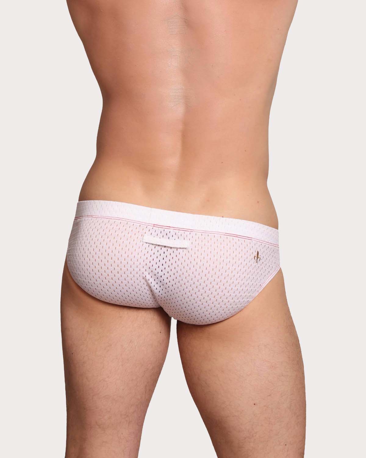 Marcuse Bussine Brief - Männer Slip aus atmungsaktivem Mesh mit herausnehmbarer Push-Up Einlage in weiß, back