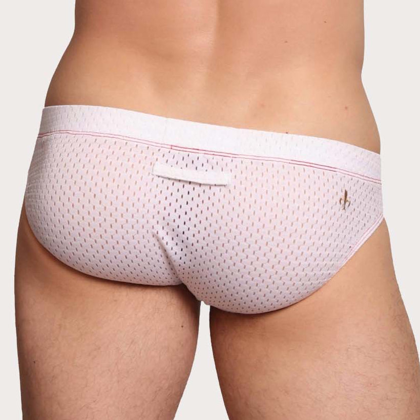 Marcuse Bussine Brief - Männer Slip aus atmungsaktivem Mesh mit herausnehmbarer Push-Up Einlage in weiß, back