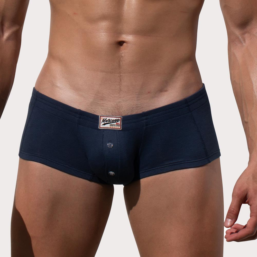 Marcuse Waterboy Boxer - Low-Rise Mini Pants für Herren mit Knopf-Eingriff, navy-blau, front