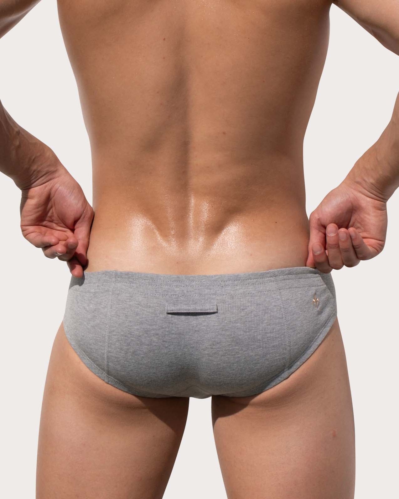 Marcuse Waterboy Brief - Sexy Low-Rise Slip für Männer mit Knopf-Eingriff, grau, back