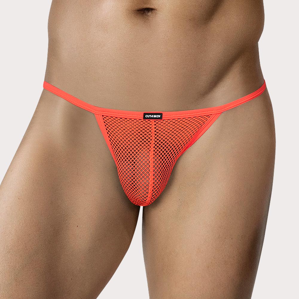 CUT4MEN ULTR4MESH Brief – Tanga-Slip im Low-Rise Fit aus elastischem Mesh-Gewebe in orange, front