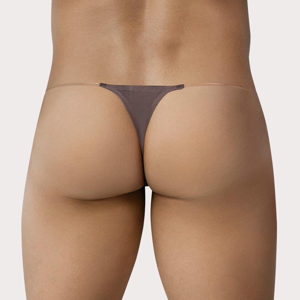 CUT4MEN Seamless Thong – nahtloser String-Tanga für Männer aus elastischer Mikrofaser für ein leichtes Tragegefühl in braun, back