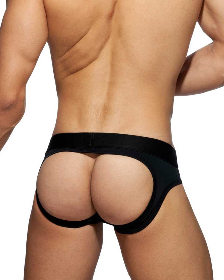 Sexy Jockstrap 'Bottomless Fetish Brief' von Addicted Underwear in schwarz, Rückseite