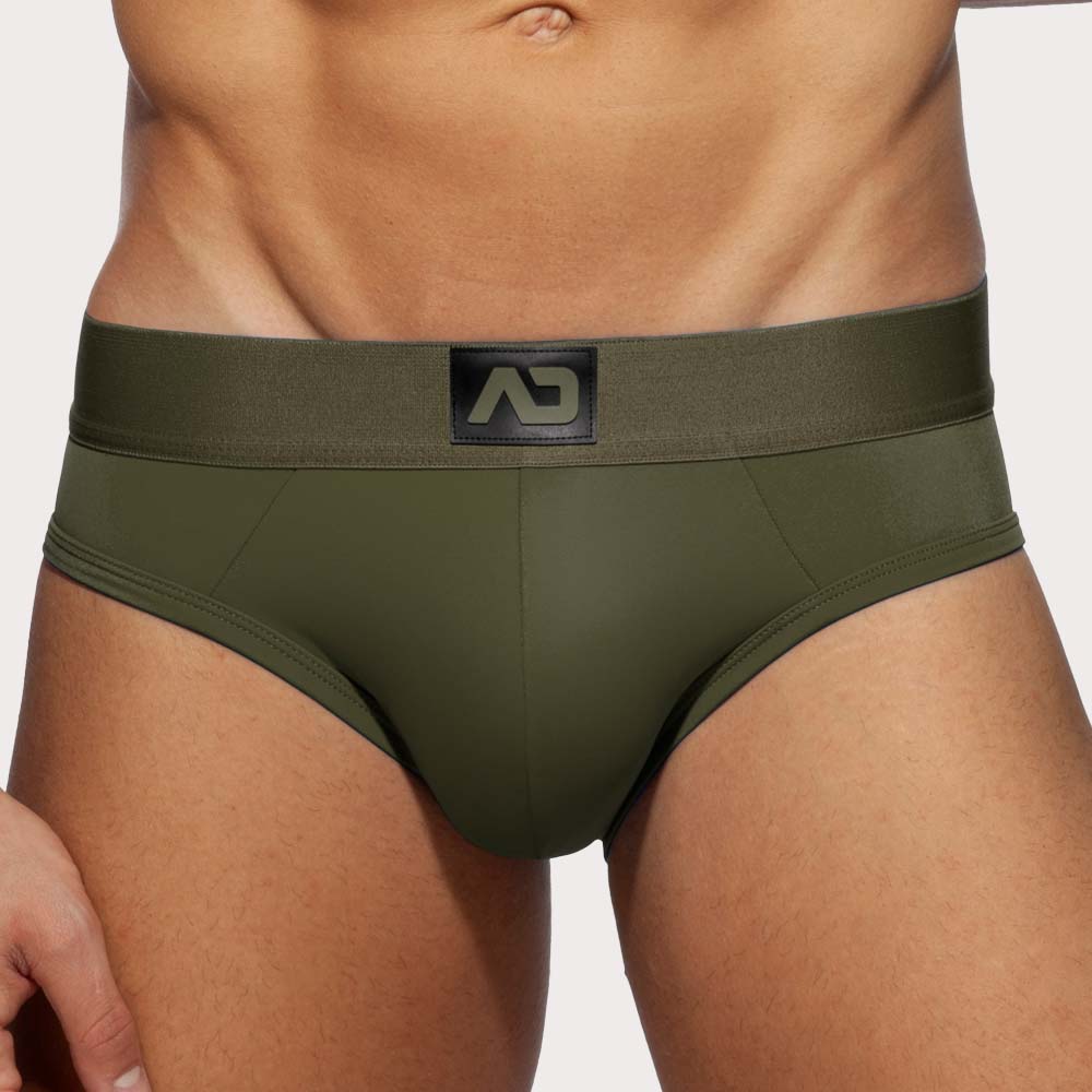 Sexy Jockstrap 'Bottomless Fetish Brief' von Addicted Underwear in khaki, Frontansicht