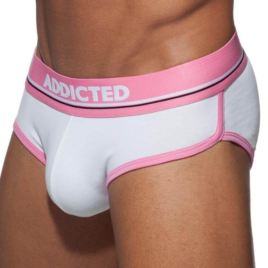 Stylischer Herren Slip in weiß mit rosa Kontrasten  'CURVE BRIEF' aus der Addicted Underwear Kollektion
