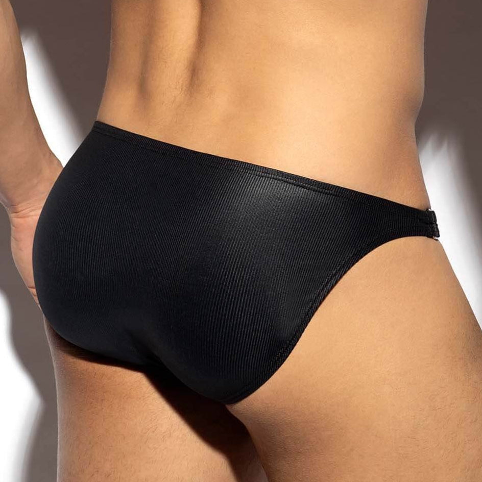 glänzender Herren Mini Slip 'SHINY RIB Bikini' von ES Collection in schwarz, Rückansicht