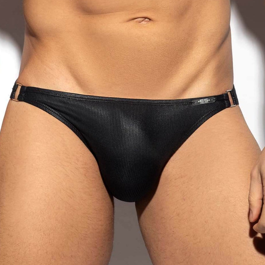 glänzender Herren Mini Slip 'SHINY RIB Bikini' von ES Collection in schwarz