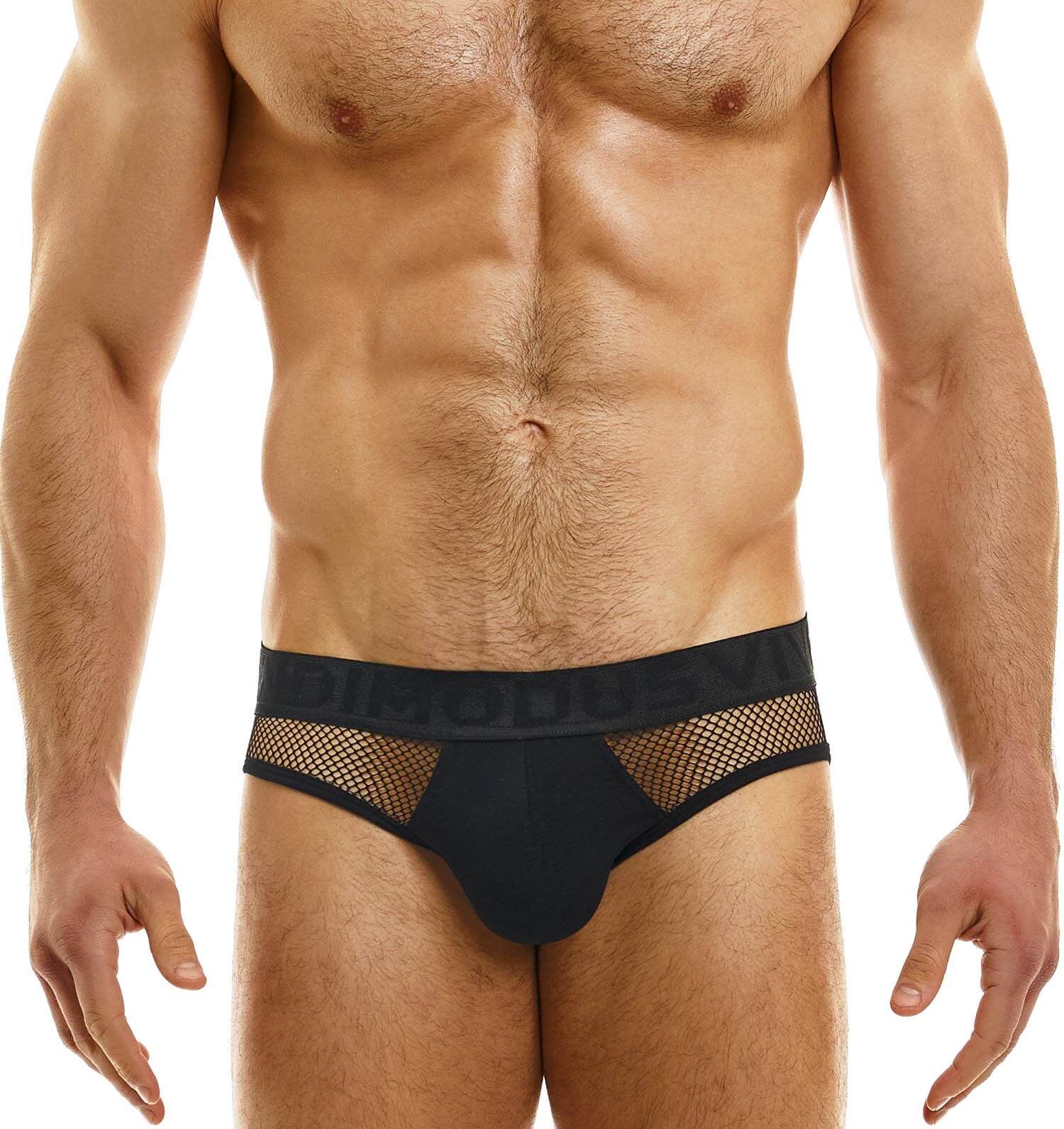 reizvoller Jockstrap aus der MESH LINE von Modus Vivendi Underwear in schwarz, Frontansicht
